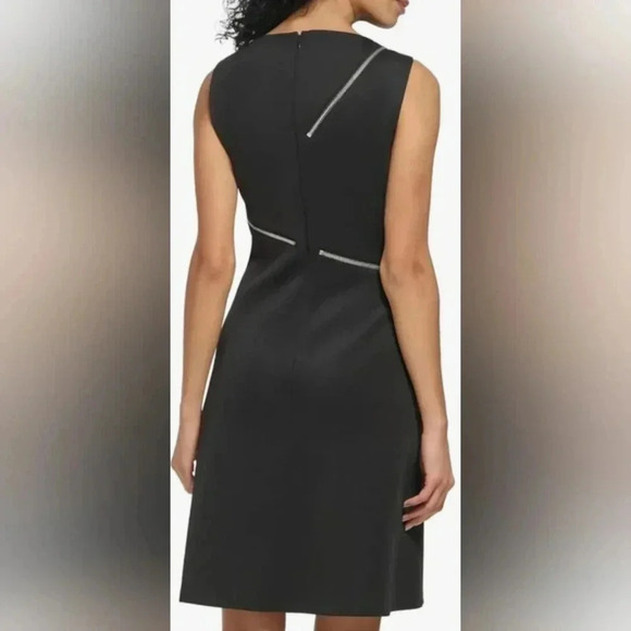 DKNY NWT Dress Fit & Flare Sleeveless Zipper Black Midi Size 8 - Picture 3 of 12